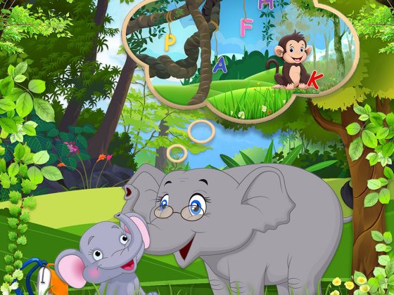 children’s illustration little elephant and granny