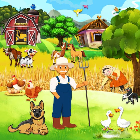 farmer and animals in the farm