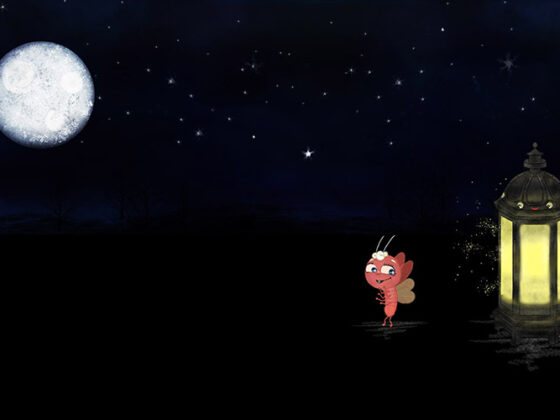 illustration :moon night firefly lantern