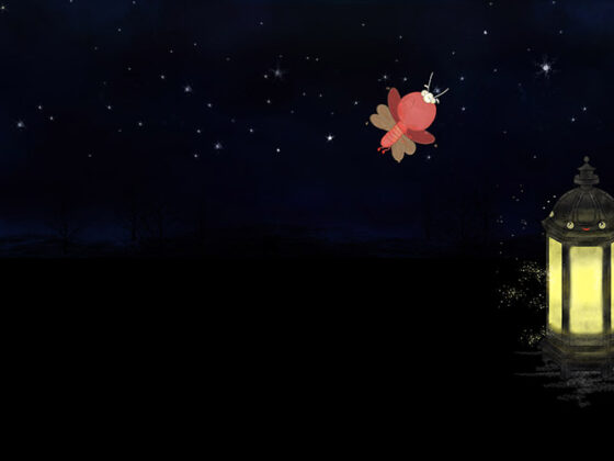firefly flying around lantern