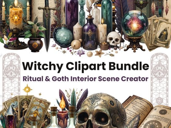 Witchy Clipart Bundle: Gothic Interior Scene Creator