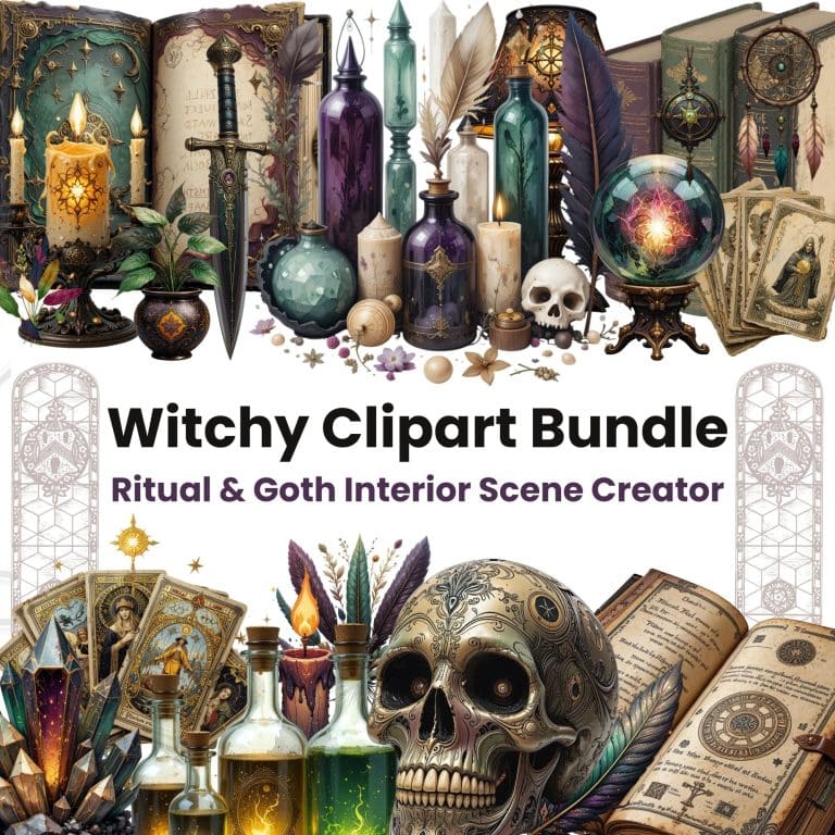 Witchy Clipart Bundle: Gothic Interior Scene Creator